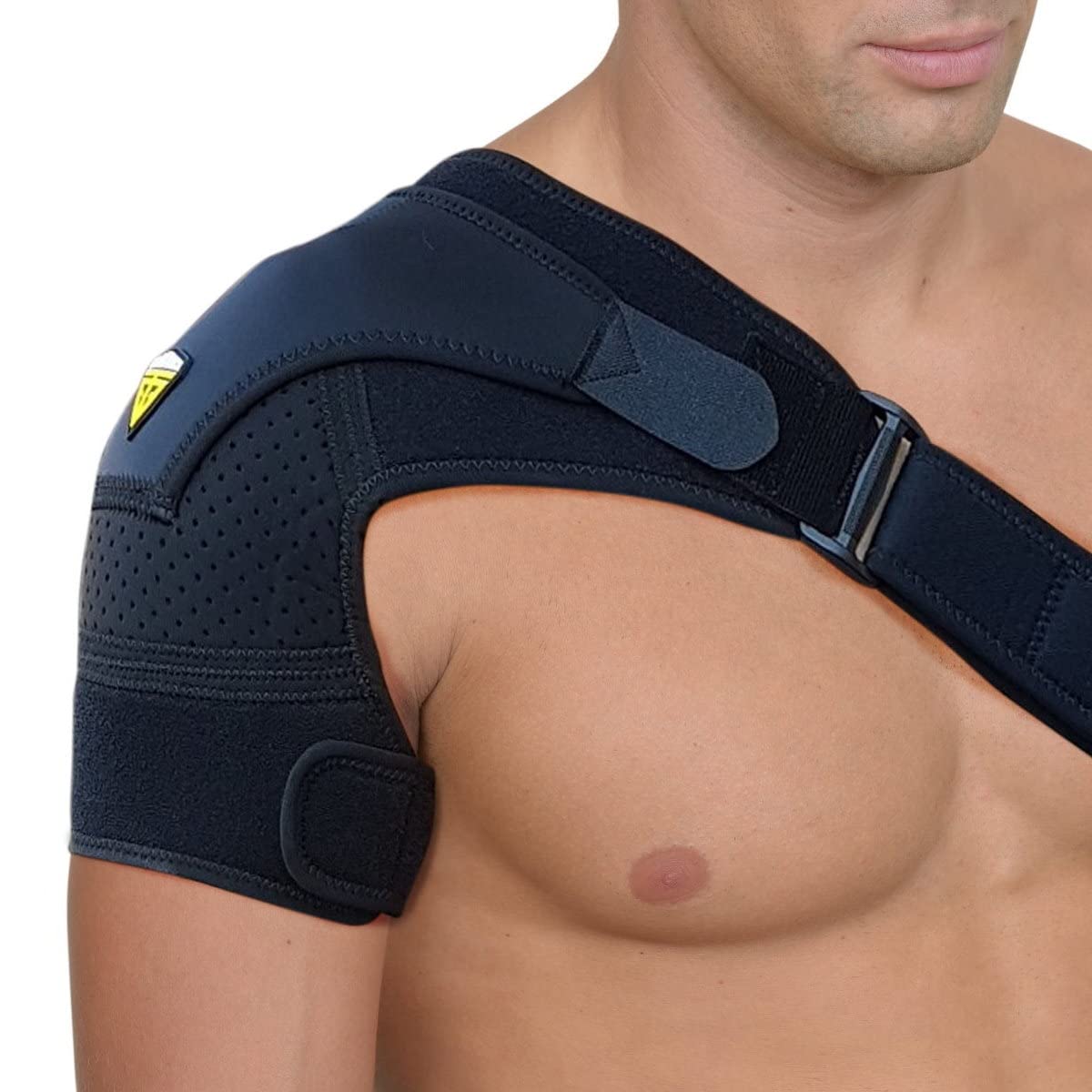 FIGHTECH Rotator Cuff Shoulder Brace for Men and Women - 4 Sizes - Shoulder Support - Pain Relief - Black - Medium/Large (Chest 35-48" Bicep 12-17"")"