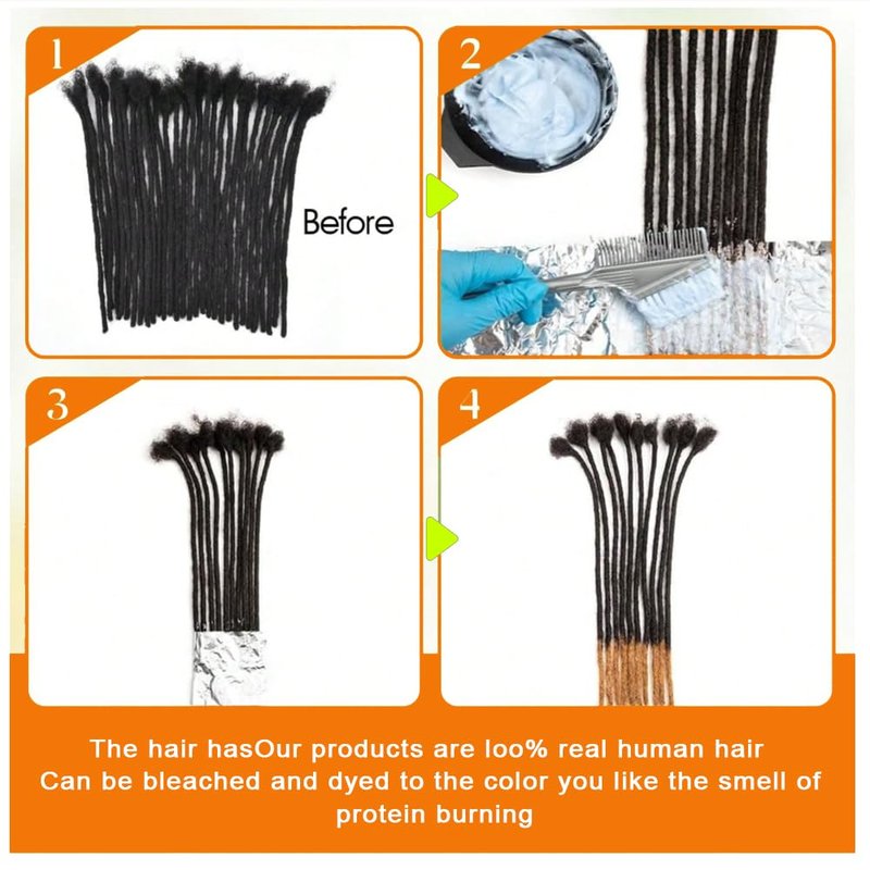 Dreadlock Extension Human Hair 0.6cm Thickness 10 Inch 30 Strands Real Human Hair for Man/Women/Kids Full Head Handmade Permanent Loc Extensions Bundles Can Be Bleached Dyed Curled Twisted