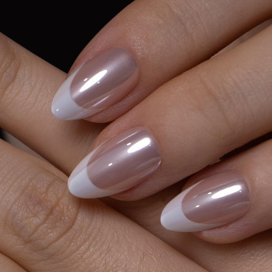 Curvlife Almond Press On Nails Medium – Soft Gel Salon Quality False Nails with Glue, Long Lasting Daily Nail Tips for Women (Pearl Milk Haze)