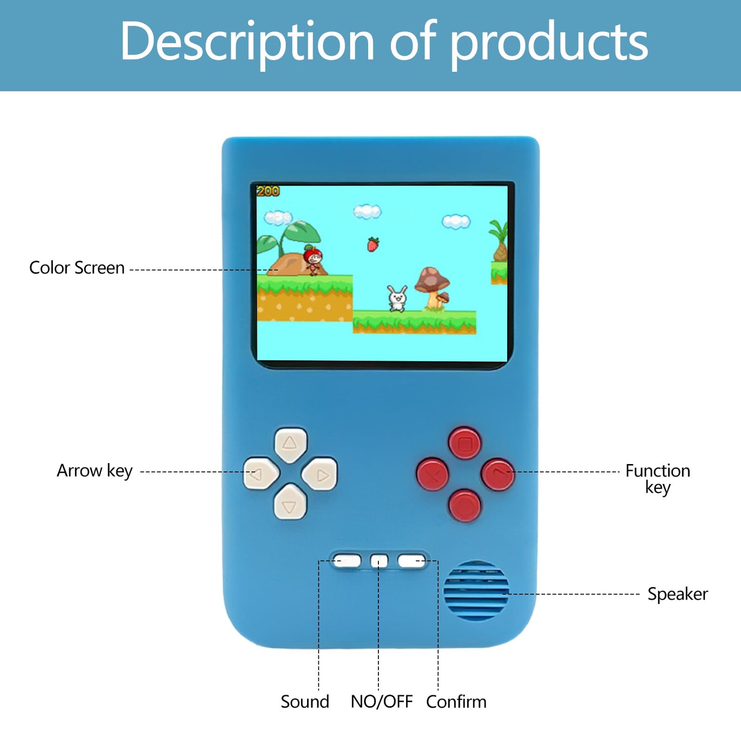 Handheld Game Console -2.4-inch HD Screen, 218 Video Games, Mini Arcade Electronic Toy Birthday Gift, Suitable for Children and Adults, Needs 3 AAA Batteries (Blue)