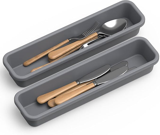 2 Pack Silicone Silverware Drawer Organizer, DIY Free Combination Kitchen Drawer Organizer, Utensil Organizer, Moisture-proof and Heat-resistant up to 200Â°C, Anti-slip Design (Grey)