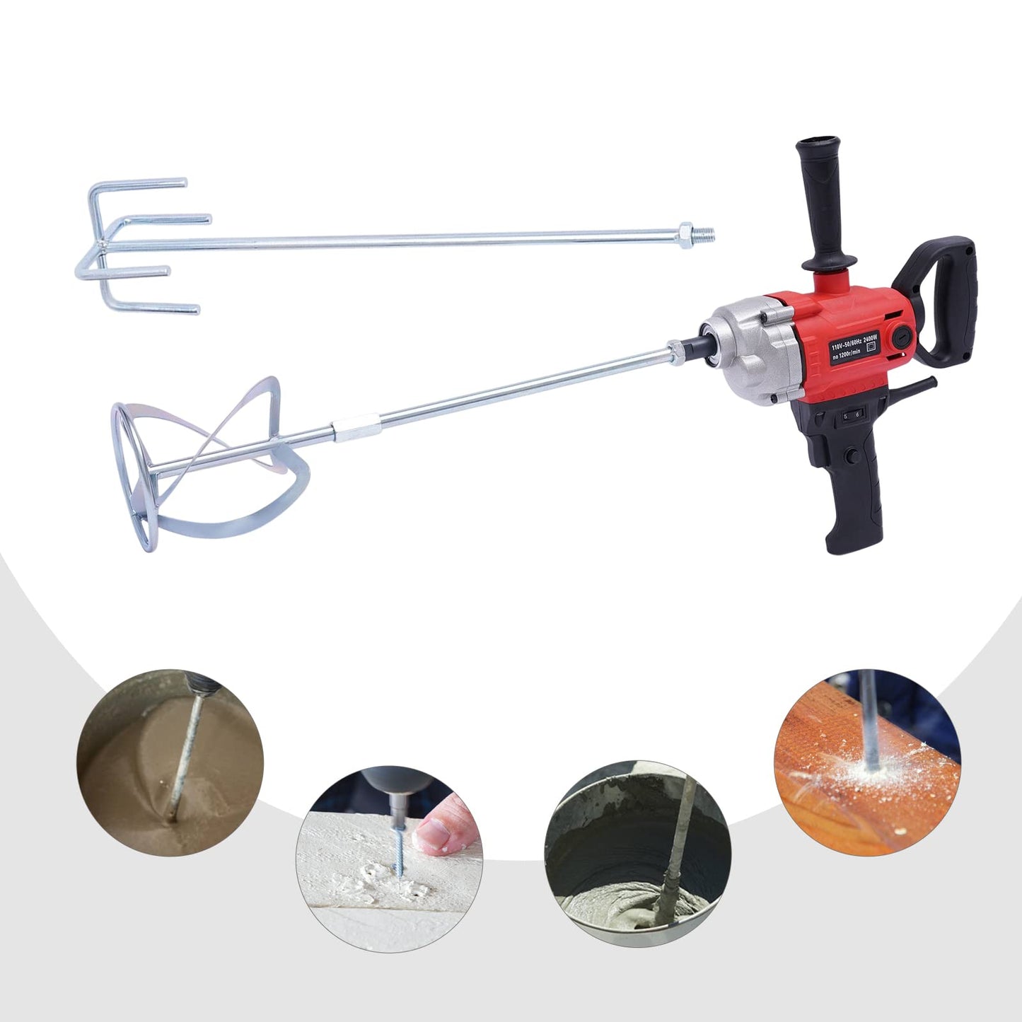Mud Mixer Set with 2 Mixing Paddles 2400W, 1200RPM Mortar Mixer, Corded Electric Drill Mixer, Cement Mixer Tool Machine for Paint, Mud, Plaster, Concrete
