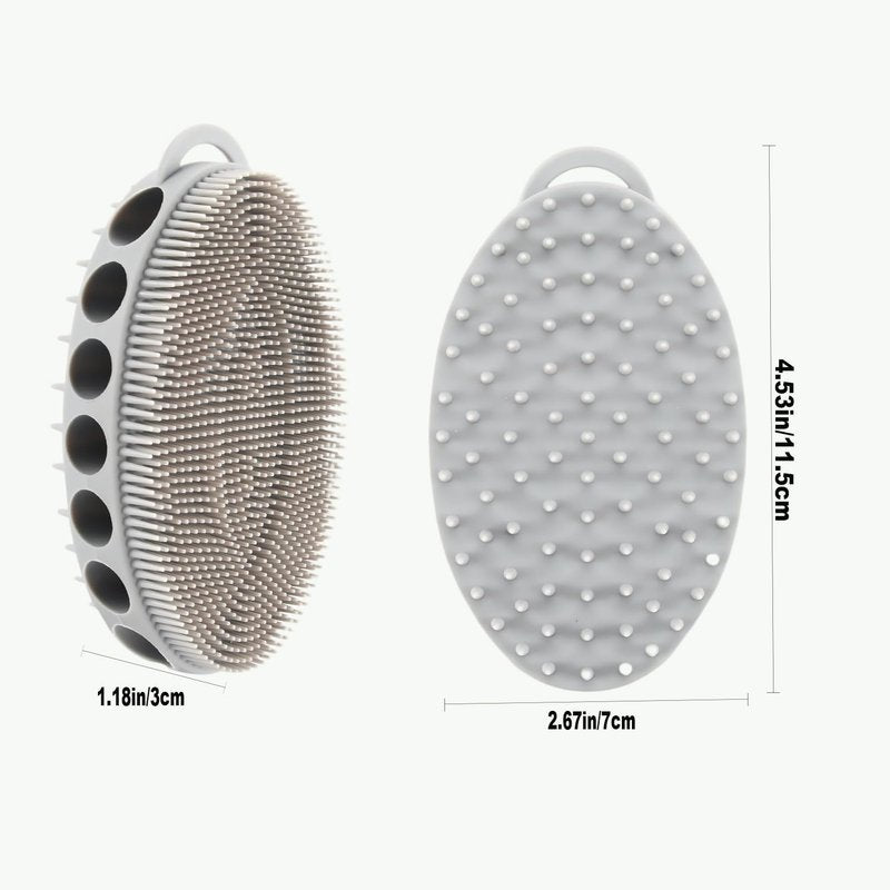 Silicone Body Scrubber with Double-Sided Bristles, Deep Cleaning Massage Brush, Black, Flexible Design with Hanger Loop for Exfoliating and Scalp Care (Pink)