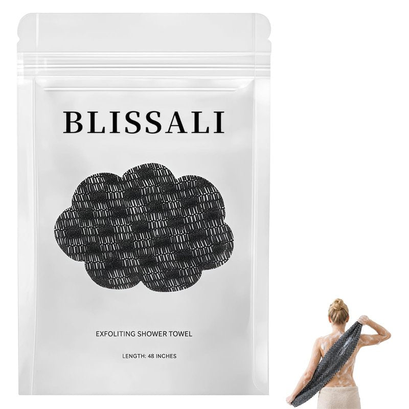 Blissal Exfoliating Shower Towel,Advanced Exfoliating Microfiber Towel,2-in-1 Exfoliation Towels,Premium Scrub Bathroom Towel Set,Body Scrubber with 2 Sides for All Skin Types (Black)
