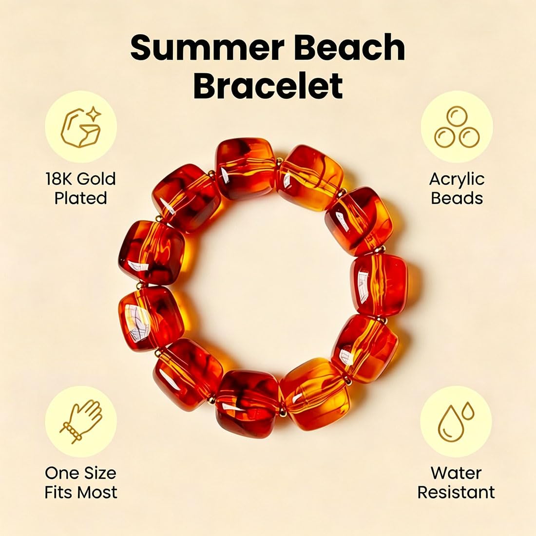 FALFYFM Chunky Square Beaded Stretch Bracelets for Women Boho Acrylic Beads Bracelet Adjustable Statement Beach Summer Jewelry (Brown)