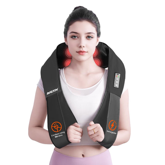 AMZPONY® Cordless Neck Massager for Pain Relief Deep Tissue, Rechargeable Shiatsu Neck and Back Massager with Heat Kneading Shoulder Massage for Body Muscle Pain Relief,Gifts for Mom Dad Friends