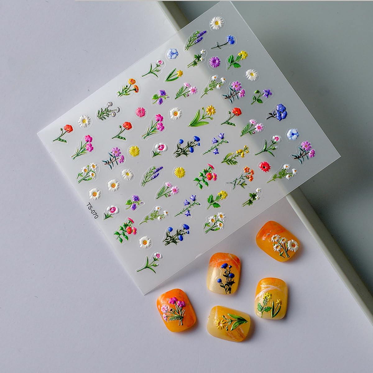 5D Embossed Flower Nail Stickers for Nail Art Spring Floral Nail Decals Flower Stickers for Nails Designs Self Adhesive Nail Art Supplies & Decorations for Women Girls 1 Sheet