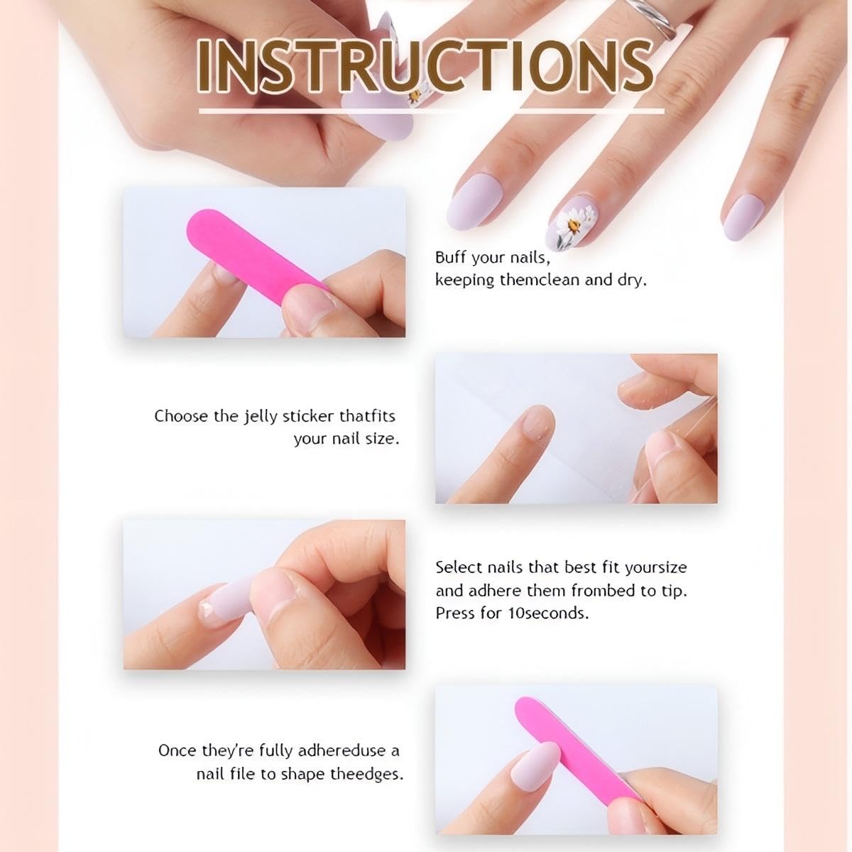 Rchovsam Long Press on Nails Square French Tip Nails Press Ons Pink Love Diamond Designs Fake Nails French White Acrylic Full Cover Gel False Nails Gift for Women 24pcs