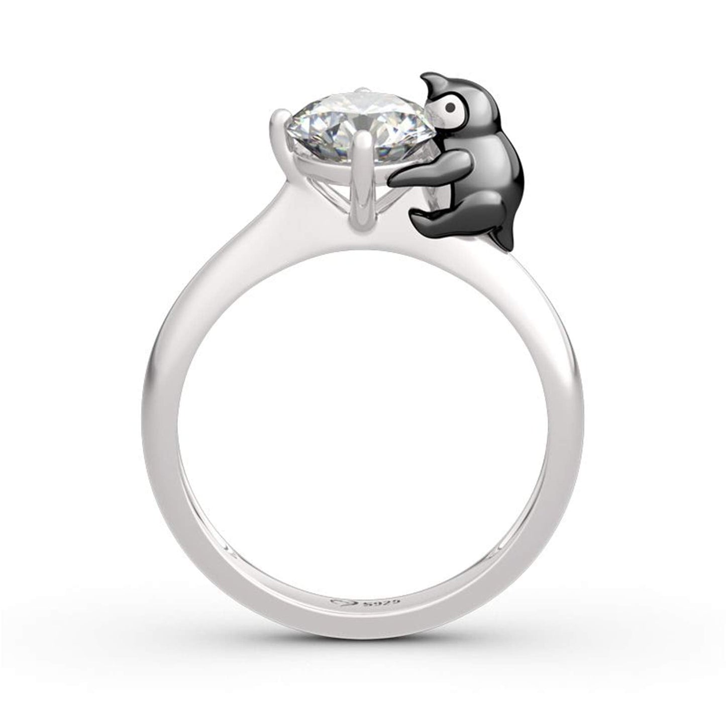 Jeulia "Keep Your Cool Penguin Round Cut Sterling Silver Ring Fashion Anniversary Promise Engagement Wedding Ring Set for Her With Gift Jewelry Box (5)