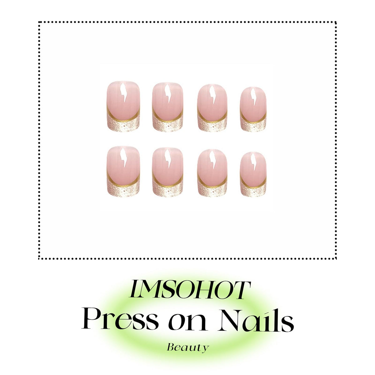 IMSOHOT Cat's Eye French Tip Press on Nails Short Square Fake Nails with Gold Edge Designs Nude Glossy Acrylic False Nails Full Cover Squoval Glue on Nails for Women Girls Manicure DIY Nail