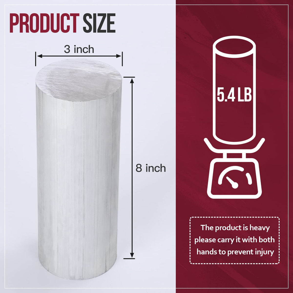 3" Diameter 6061 Aluminum Round Rod 7.8" (200mm) Long,+0/ -.02" T6511, Extruded, 3.0" Diameter Solid Lathe Bar Stock (1, 3x8 inch)