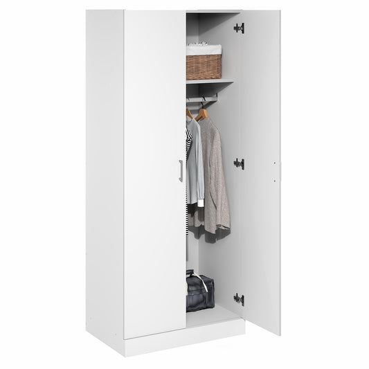 Furinno Robin Wardrobe Cabinet with Hanging Rod, Closet Organizers and Storage, for Wardrobe, Bedroom, Living Room, Entryway, White