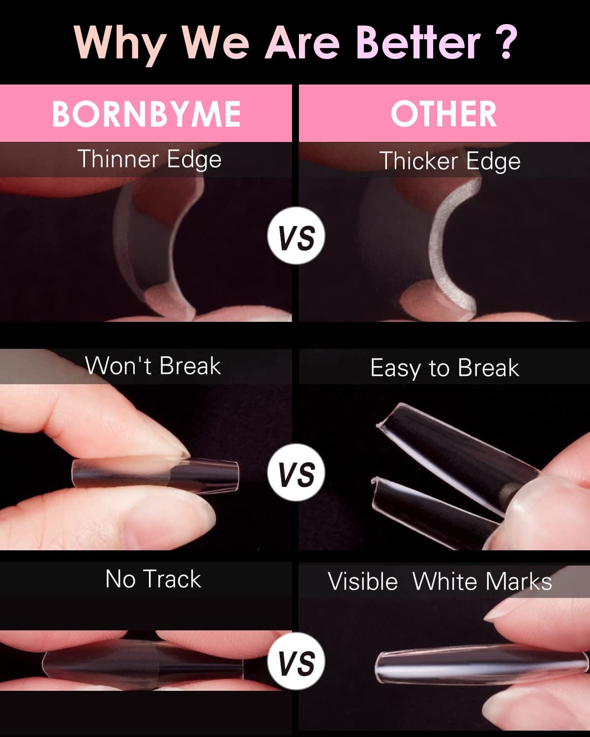 Medium Stiletto Nail Tips, BORNBYME 504PCS Pre Buff Full Cover Shaped Nail Extenison Tips Half Matte Gel X Nail Tips