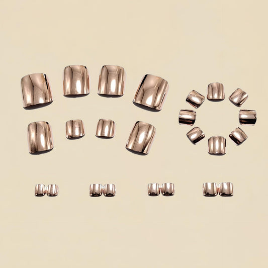 Short Square Press on Toenails Gold Chrome Fake Toe Nails Metal Mirror False Toe Nails Glossy Solid Color Acrylic Toenails Reusable Full Cover Glue on Toe Nail for Women Manicure 24Pcs