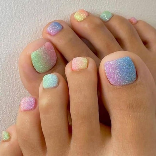 FIEONCIY Press on Toenails with Designs Acrylic Fake Nails for Toe Artificial False Nails with Charms Glue on Toe Nails for Spring Summer Stick on Toenails for Women Girls(JY169)