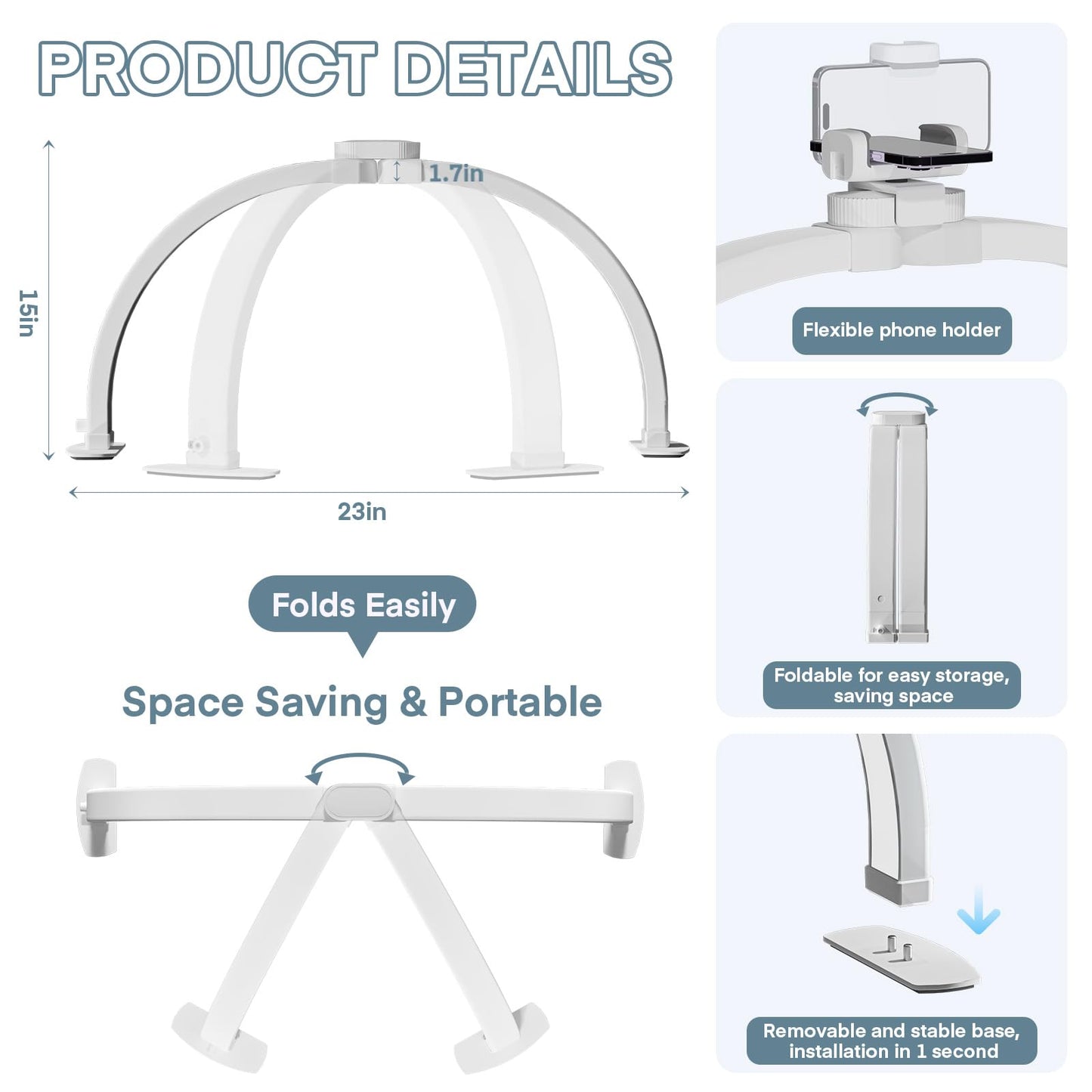 MYSWEETY Foldable Half Moon Nail Desk Lamp, 23 Inch Lash Tech Light with Phone Holder, Estheticians Table Lamp for Tattoo, Lash Eyelash Extension, Beauty