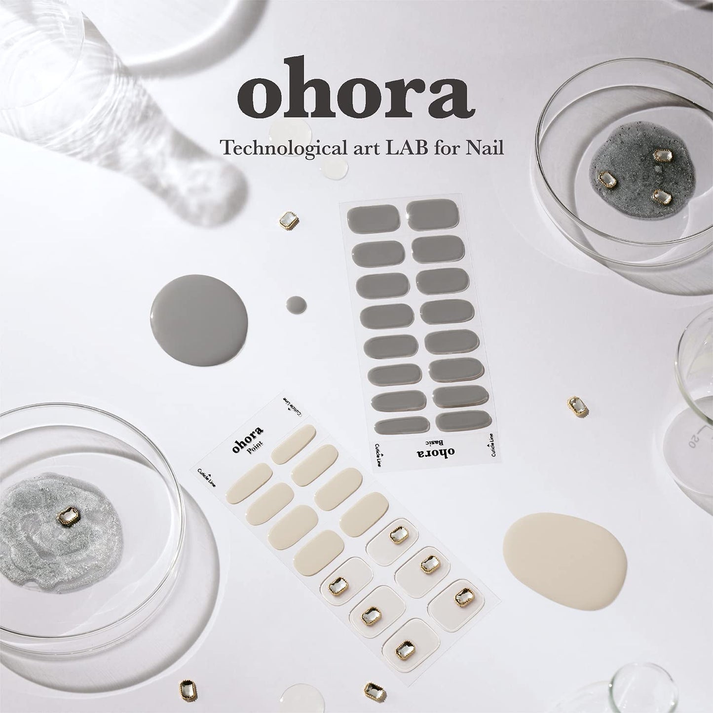 ohora Semi Cured Gel Nail Strips (N Cream Beige) - Nude, Solid, Works with Any UV/LED Lamps, Salon-Quality, Long Lasting, Easy to Apply & Remove - Includes 2 Prep Pads, Nail File & Wooden Stick