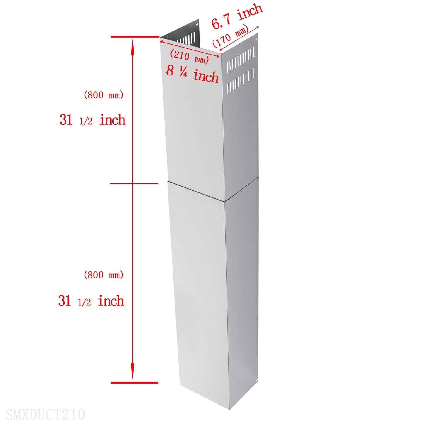 Kitchen Vent Hood Extension Stainless Steel Wall Mount Range Hood Chimney Pipe Duct Cover 210mm Width