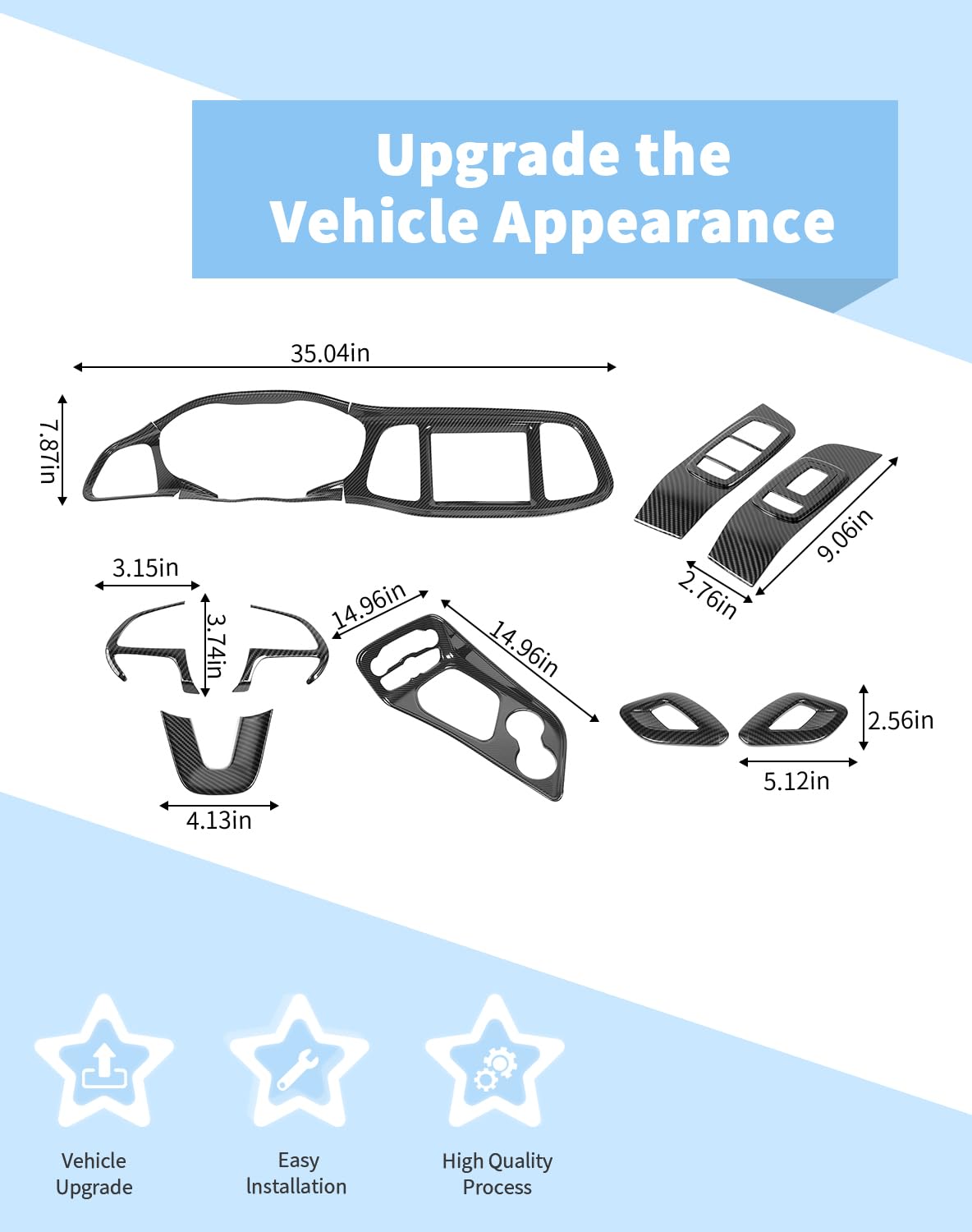 Voodonala Carbon Fiber Interior Trim Kits Compatible with Dodge Challenger 2015-2024, Center Console Dash Gear Shift Steering Wheel Window Lift Control Panel Cover