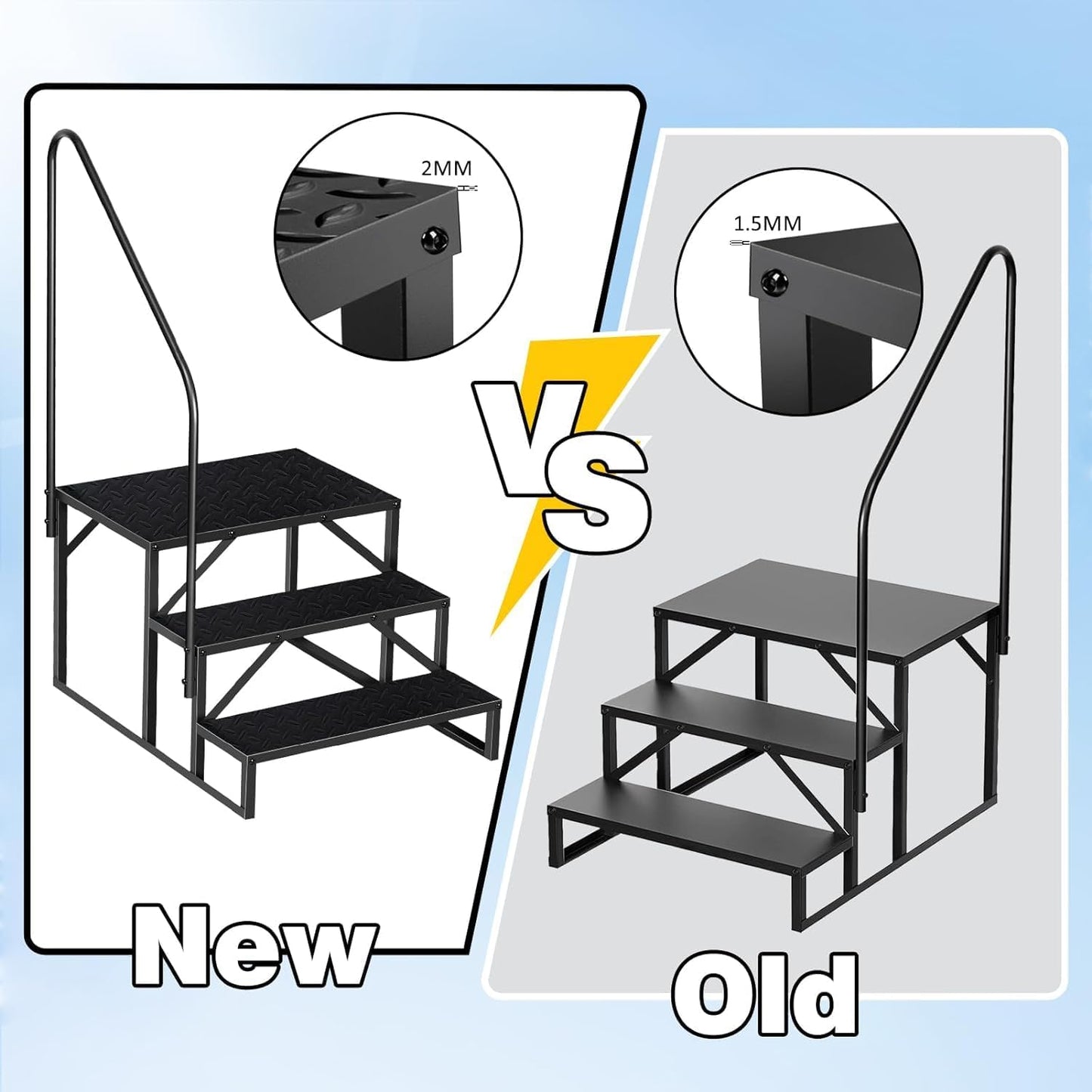 RV Steps with Handrail, 3 Step RV Stairs 660lbs Load Capacity, Heavy Duty Camper Steps with Wide & Anti-Slip Platform, Portable Outdoor Metal Entry Stairs for Hot Tub, Mobile Home, Travel Trailers