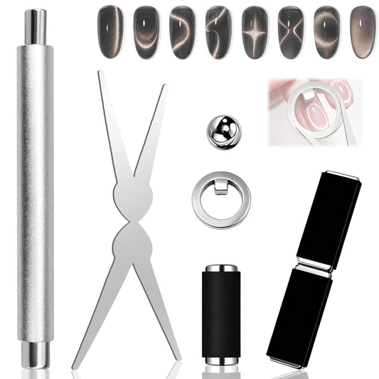 Plman Ring Magnet for Nails - Circle Cat Eye Magnet Set for Cat Eye Gel Polish, 3-Second Instant Effect Neodymium Magnetic Nail Art Tools for Circle French Effects (Ring Set)