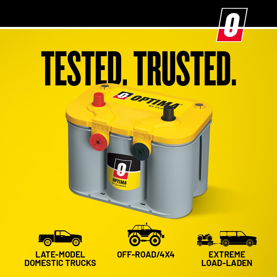 OPTIMA® Batteries High Performance D51 YELLOWTOP® Dual Purpose Sealed AGM Car, Truck and SUV Battery, 450 CCA, Maintenance Free, Versatile Mounting