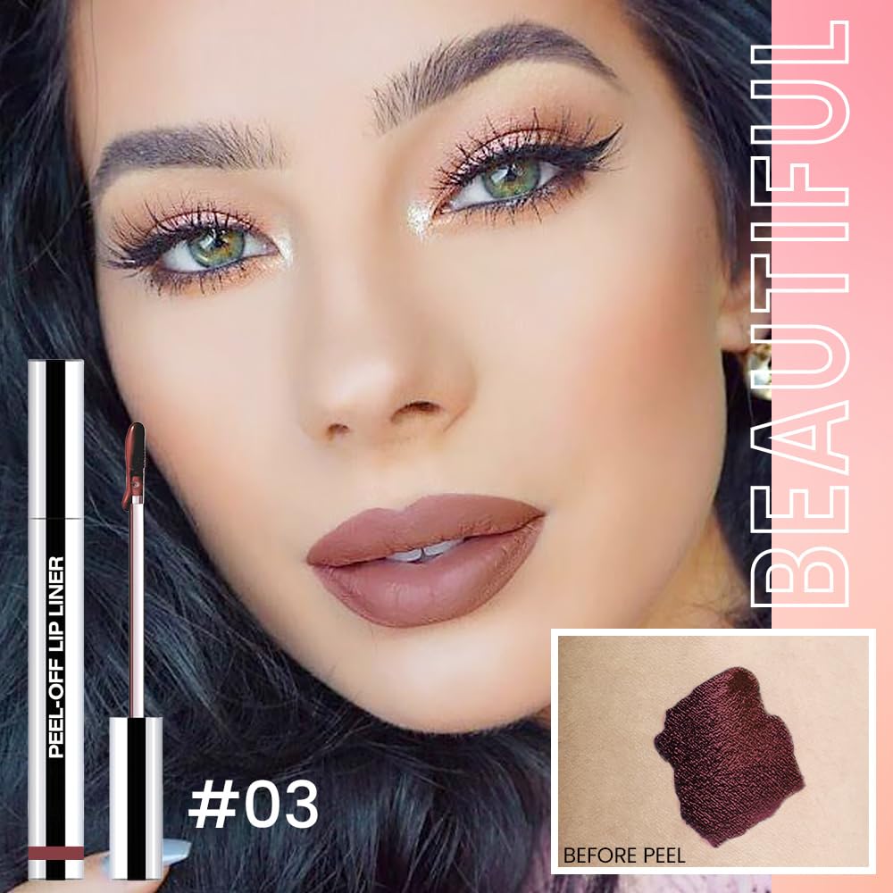 2Pcs Peel Off Matte Lip Gloss Stain-Lip Liner Tattoo with Tweezer, Long Lasting & Waterproof Delicate Peel Off Lip Stain, Transfer-Proof Lip Gloss for All Skin (03+06 2Pcs)