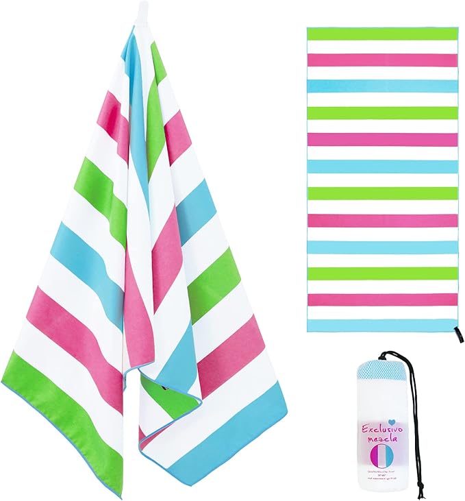 Exclusivo Mezcla Microfiber Quick Dry Beach Towel, Oversized Lightweight Sandfree Pool Towel for Swimming Camping Travel with Bag (Multicolor, 35x70 Inches)
