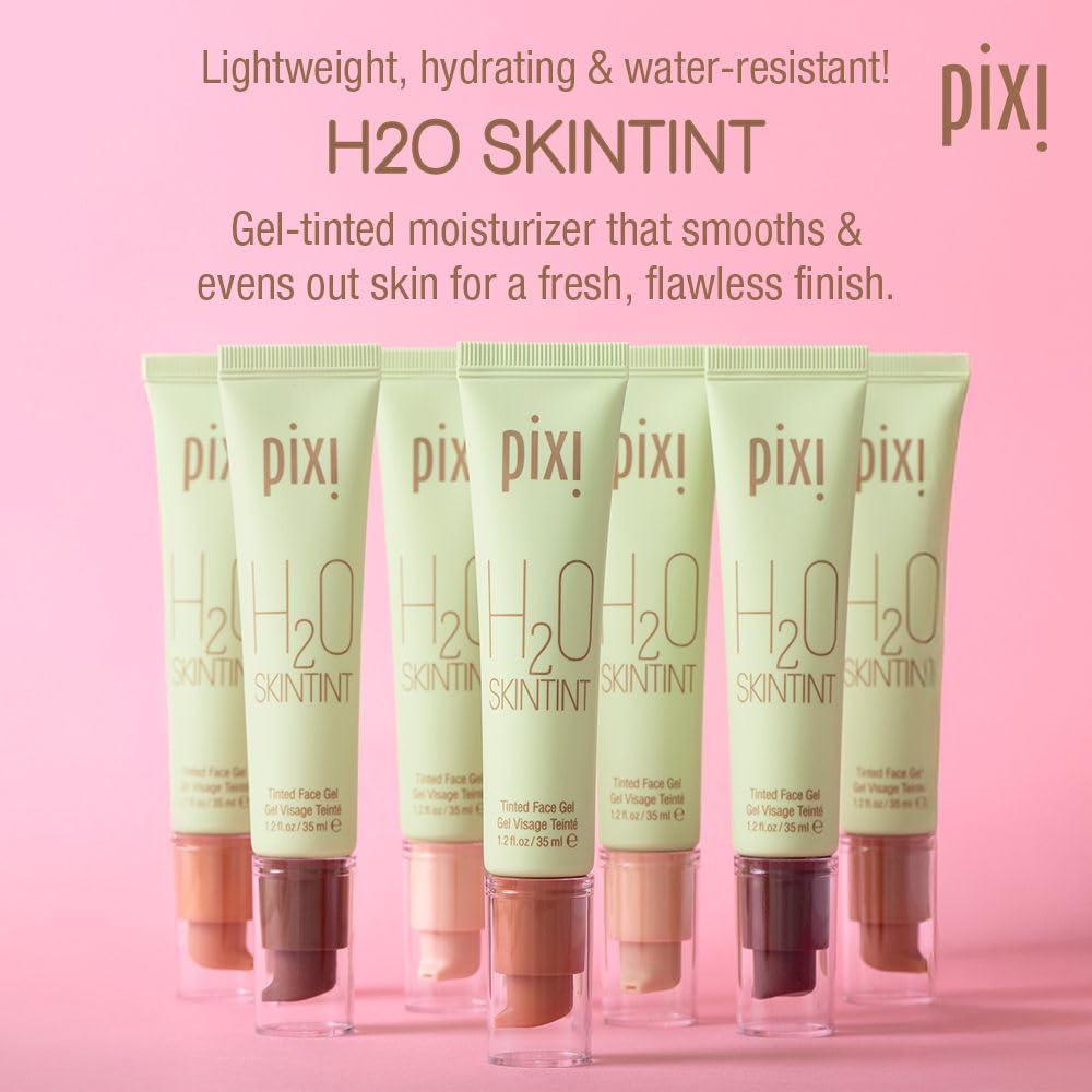 Pixi H2O SkinTint | Tinted Face Gel Moisturizer | Lightweight Hydrating Coverage with Hyaluronic Acid | Evens Skin Tone & Reduces Redness | Oil-Free Dewy Finish | Vanilla | 1.2 fl oz