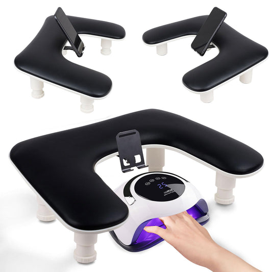 Arm Rest for Nails Tech with Adjustable Base,U shaped Comfortable Manicure Nail Hand Rest Stand Pillow Cushion for Acrylic Nail Art Tech(Black)