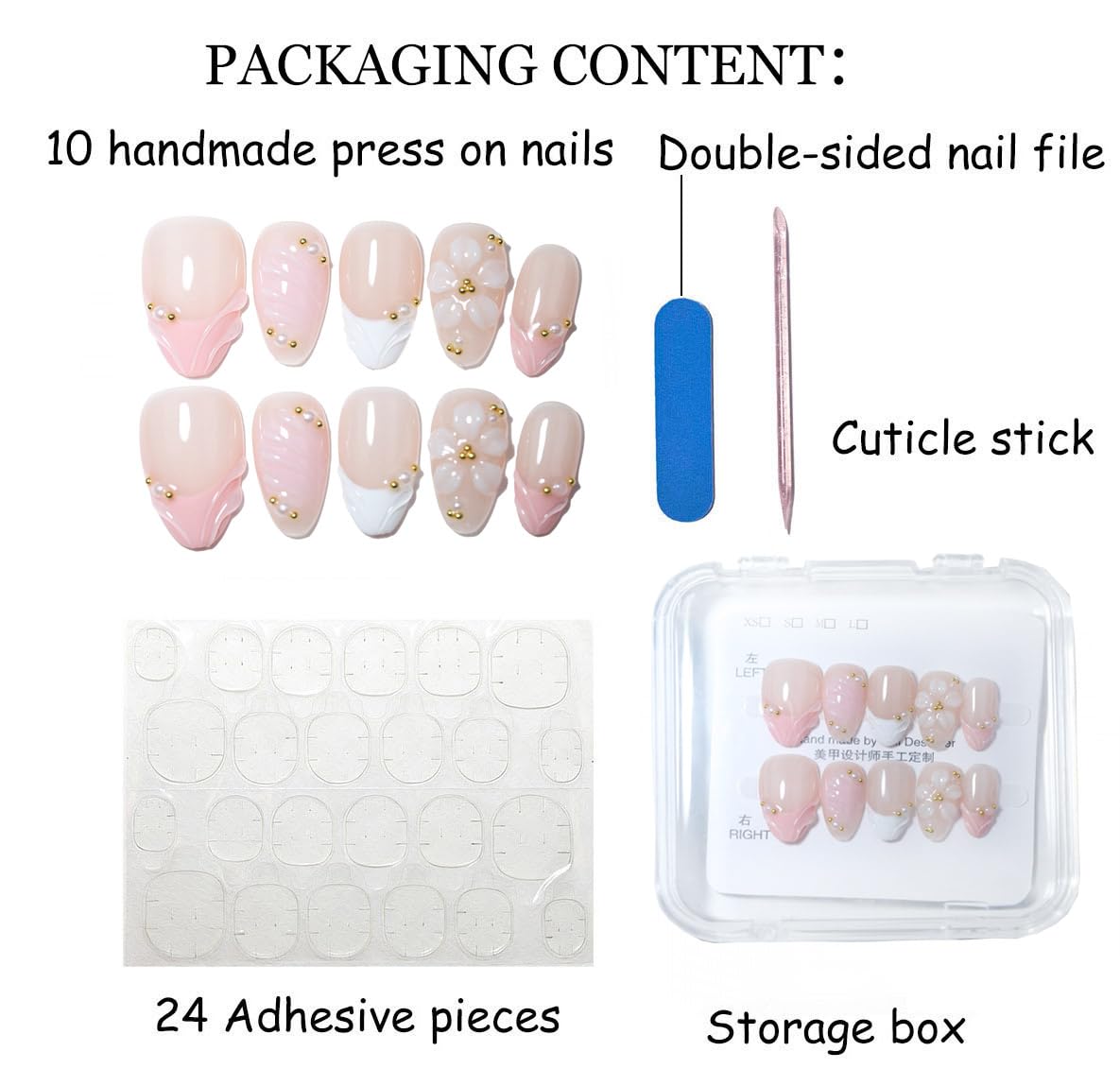 10PCS Luxury Handmade Press On Nails Nude Gradient Cat's Eye with Pearl Bow & Sparkling Rhinestones for Wedding & Party Reusable Almond Fake Nails Design Gift For Women and Girls (PZ03, XS)