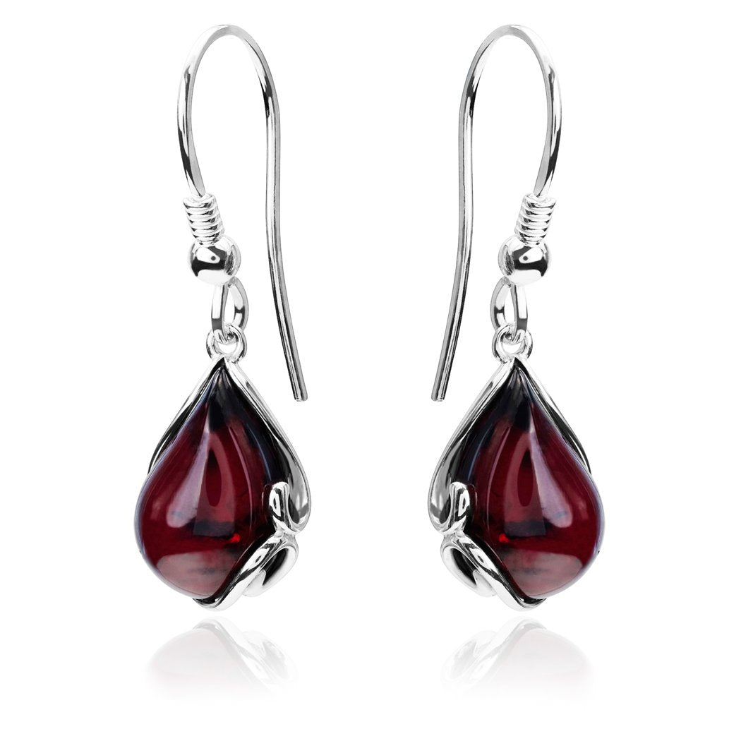 Ian and Valeri Co. Cherry Amber Sterling Silver Earrings Pendant Necklace Set Chain 18 Inches