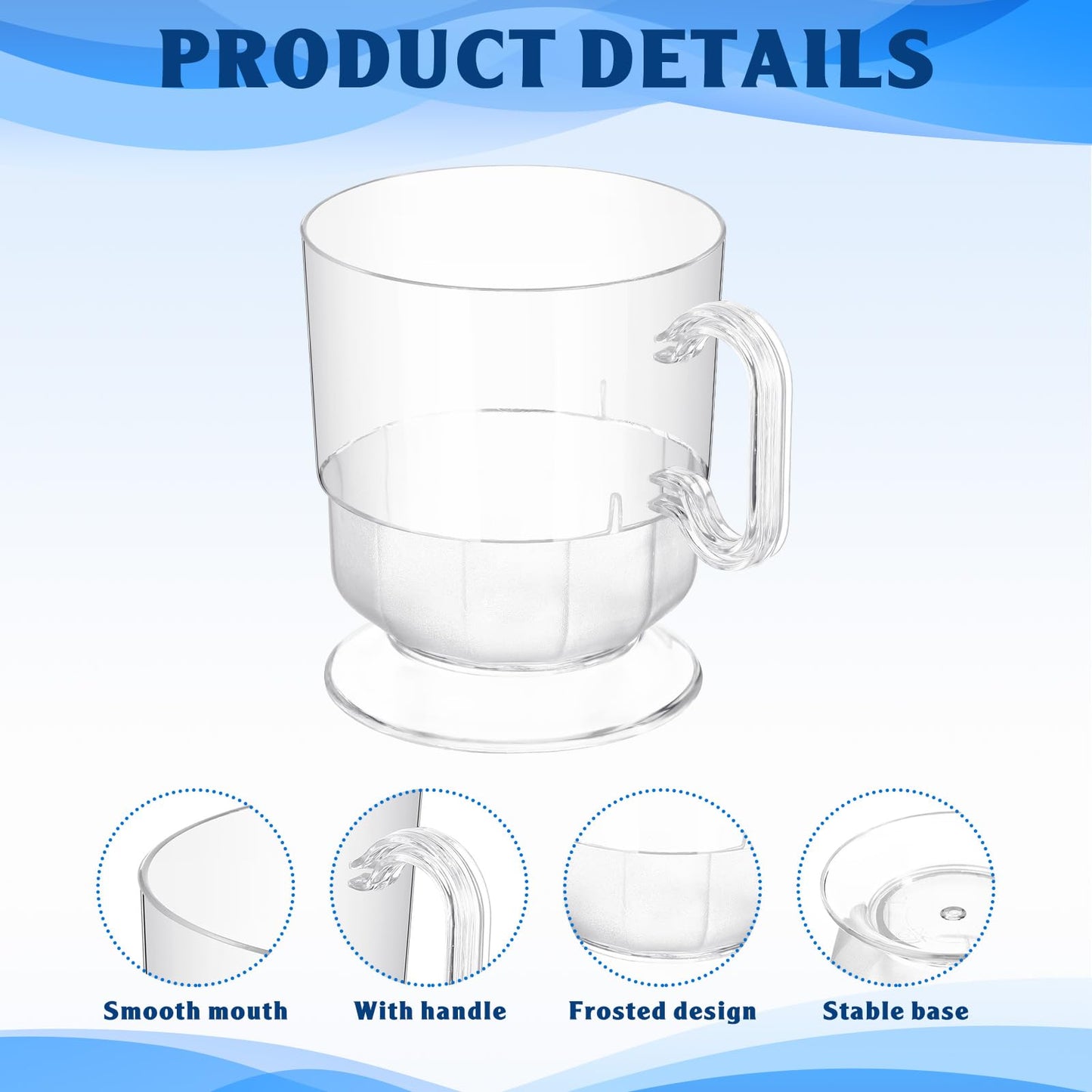 Dandat 200 Pcs Clear Hard Plastic Coffee Cup Tea Party Cup with Handle 8 oz Disposable Coffee Mug Bulk Reusable Espresso Mug for Tea Party School DIY Craft Birthday Dessert