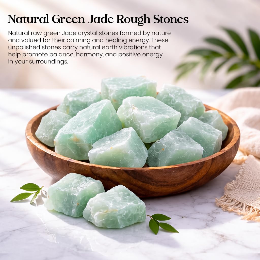 Crocon® 1LB Green Jade Rough Bulk Rocks Natural Stone Spiritual Gifts Raw Gemstone Crystals and Stones Tumbling Cabbing Polishing Gem Mining Chakra Balancing Reiki Healing Good Luck Home Office Décor
