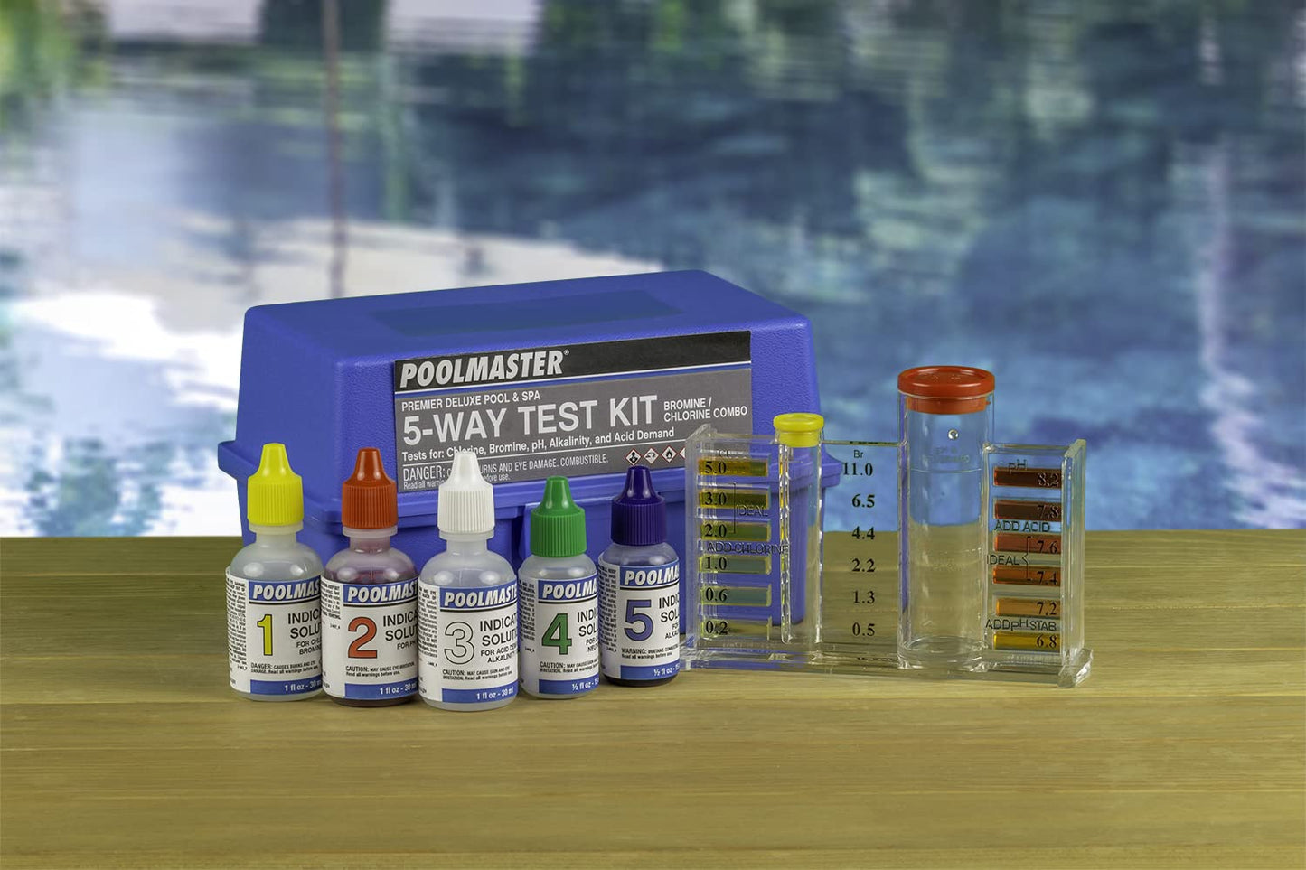 Poolmaster 22270 5-Way Swimming Pool or Spa Water Chemistry Test Kit with Case, Premier Collection
