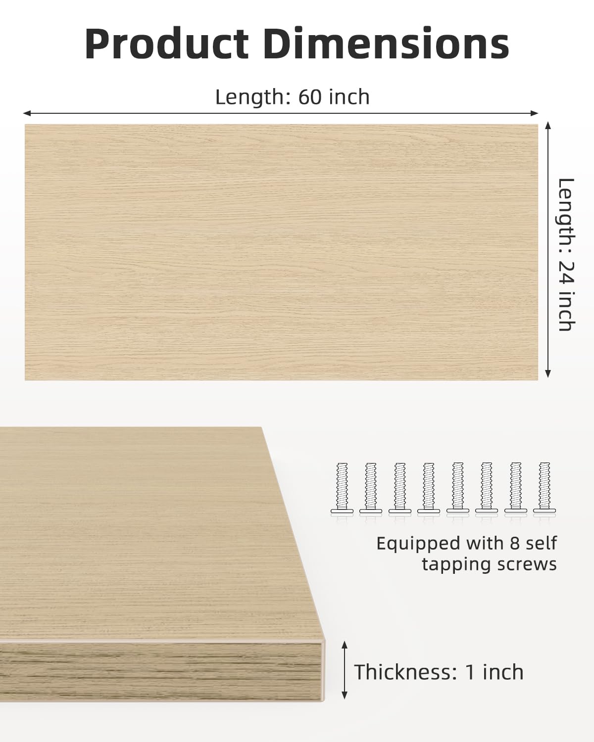 ZATNK Universal 60 x 24 One-Piece Particle Board Table Top, 1" Thick Desktop for Stand Up Height Adjustable Desk Frames, Home Office Tabletop, Countertop DIY, White Oak