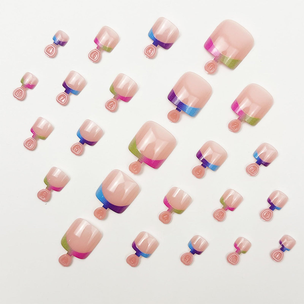 IMRAIN 48Pcs Press on Toe Nails Short Fake Toenails & Medium Duck False Nails with Colorful French Tip Design Glossy Glue on Toe Nails Summer Acrylic Manicure Toenail Press on Nails