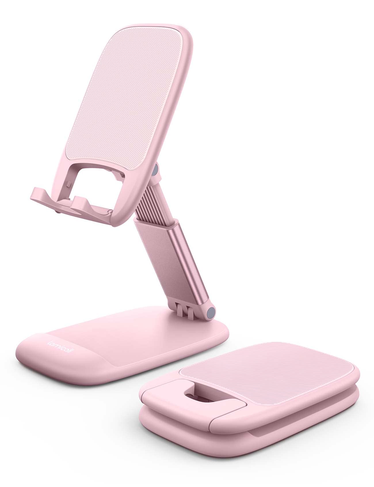 Lamicall Foldable Phone Stand for Desk - Height Adjustable Cell Phone Holder Portable Cellphone Cradle Desktop Dock Compatible with iPhone 16 15 14 13 Pro Max Mini, 12 11 XR X 8 Plus SE, Smartphone