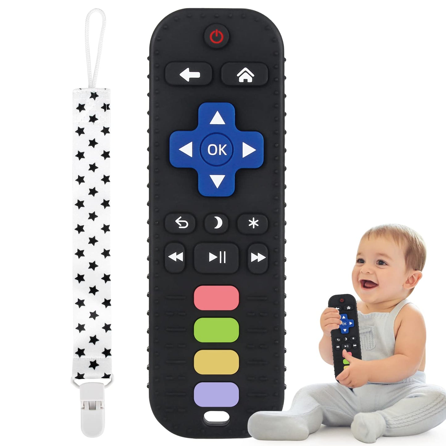 Fu Store 3 Pack Baby Teether Toy Chew Toy for Babies 0-12 Months 6-36 Months TV Remote Control Shape Teething Relief Baby Toys for Infants Learning Developmental Soothe Babies Gums Gifts Set