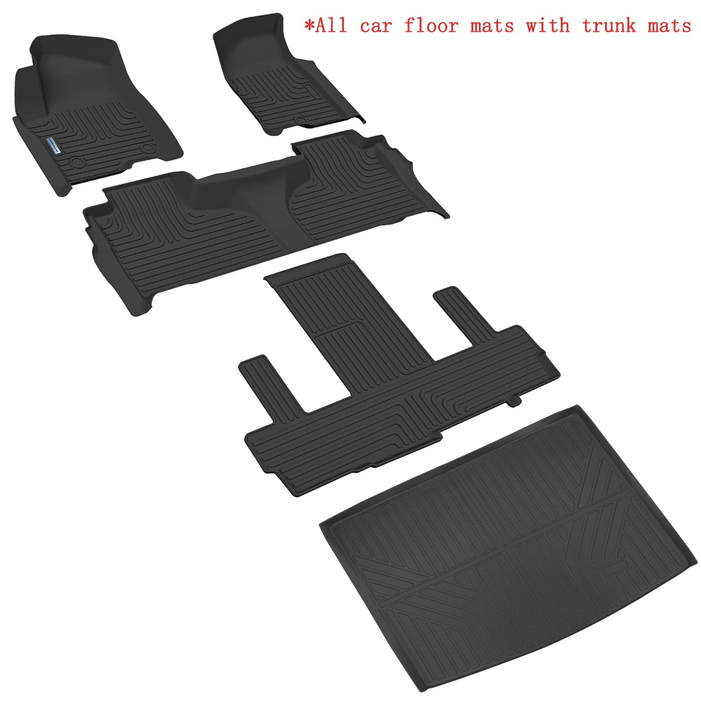 SANBAN-AXE Floor Mats for 2021-2024 2025 Chevrolet Suburban 7 Seats (2nd Row Bucket Seats)（not fit 8 Seats）/ GMC Yukon XL(Only XL) & Trunk mat TPE Floor Liners & Cargo Liner for Chevy