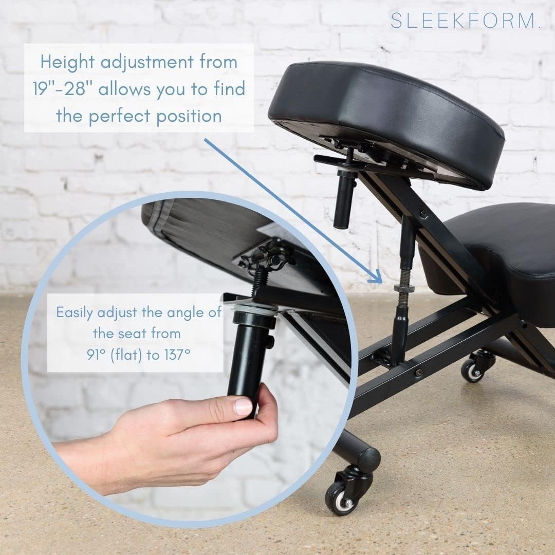 Sleekform Ergonomic Kneeling Chair - Adjustable Seat Angle and Height - Ergonomic Posture Kneeling Stool Chairs for Office and Home - Thick Comfortable Cushions, Wheels