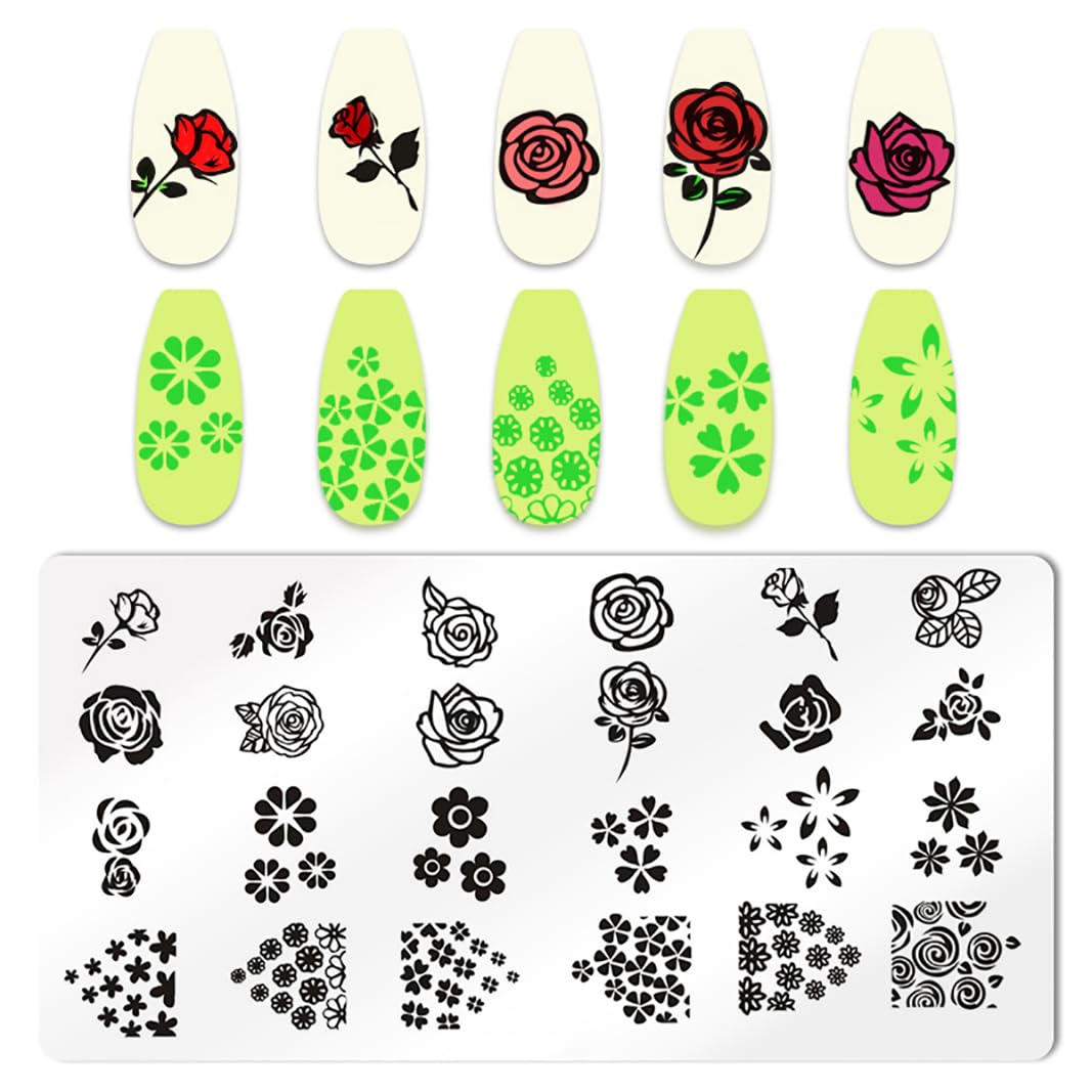 JERCLITY 6pcs Flower Nail Stamping Plate Nail Stamping Kit for Nails Rose Flower Lotus Butterfly Leaf Image Plates Nail Design Template Print Nail Stamper Kit for Women