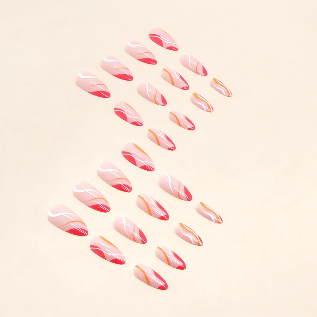 IMSOHOT French Tip Press on Nails Medium Almond Summer Fake Nails Glossy Acrylic False Nails with Designs Full Cover Gel Hot Pink Glue on Nails Reusable Stick on Nails 24pcs