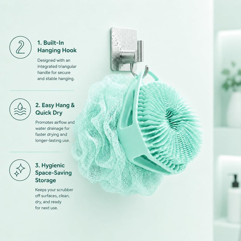 2-in-1 Silicone Body Scrubber & Mesh Loofah Sponge – Exfoliating Silicone Shower Scrubber with Soft Loofa Puff, Bristles, Non-Slip Grip, Quick Dry, Hygienic Body Scrubber for Women & Men