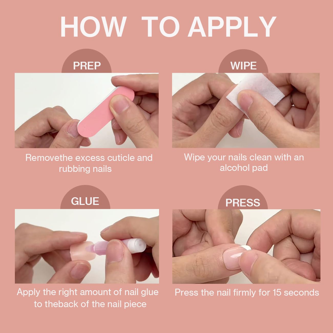 ESLALA French Tip Press On Nails, Short Squoval Fake Nails,Glossy Pink with White Tip Design, Reusable Stick On Fake Nails with Glue | 16 Sizes - 32 Nail Kit(01-Squoval French tip)