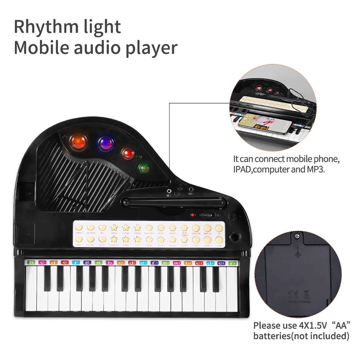 Losbenco Kids Piano Keyboard Toy, Toddler Electronic Musical Instrument Educational Toy with Microphone, Multiple Sounds, Record Playback, Lights & Stool, Birthday Gift for 3 4 5 6 7 Years Old Girls