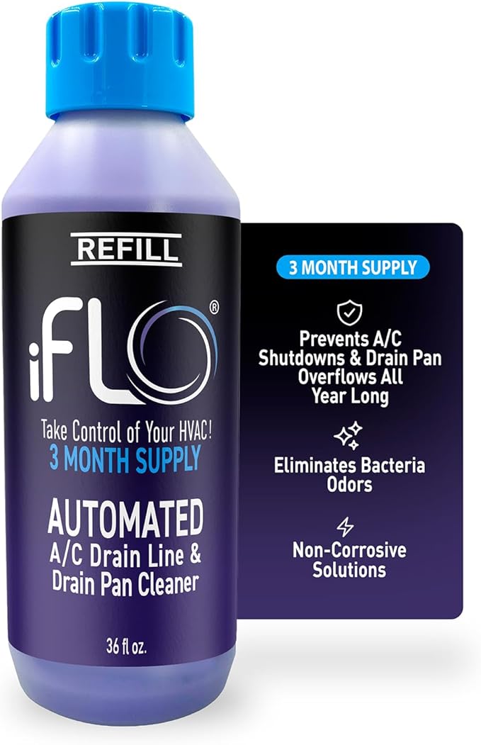 iFLOÂ® Smart A/C Drain Line Cleaner and Drain Pan Cleaner Cartridge, Fast-Acting, Long-Lasting HVAC System Solution for Tough Clogs & Buildup, 3-Month Supply per Bottle, 1 Pack of 36oz