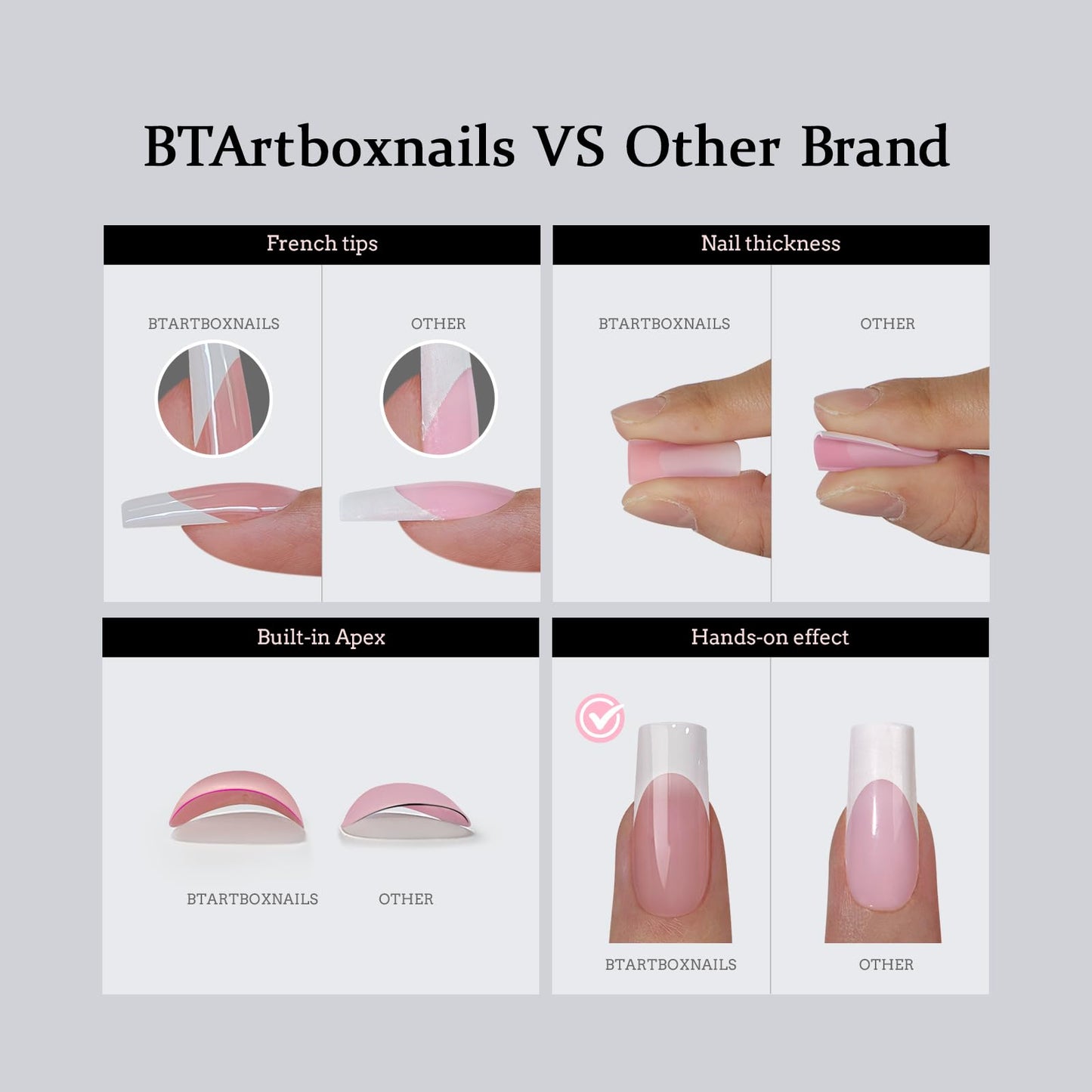 BTArtboxnails French Gel Nail Tips - XCOATTIPS Brown Extra Short Square French Tip Press on Nails Pre-applied Tip Primer & Base Coat, No Need to File Fake Nails Nail Art DIY