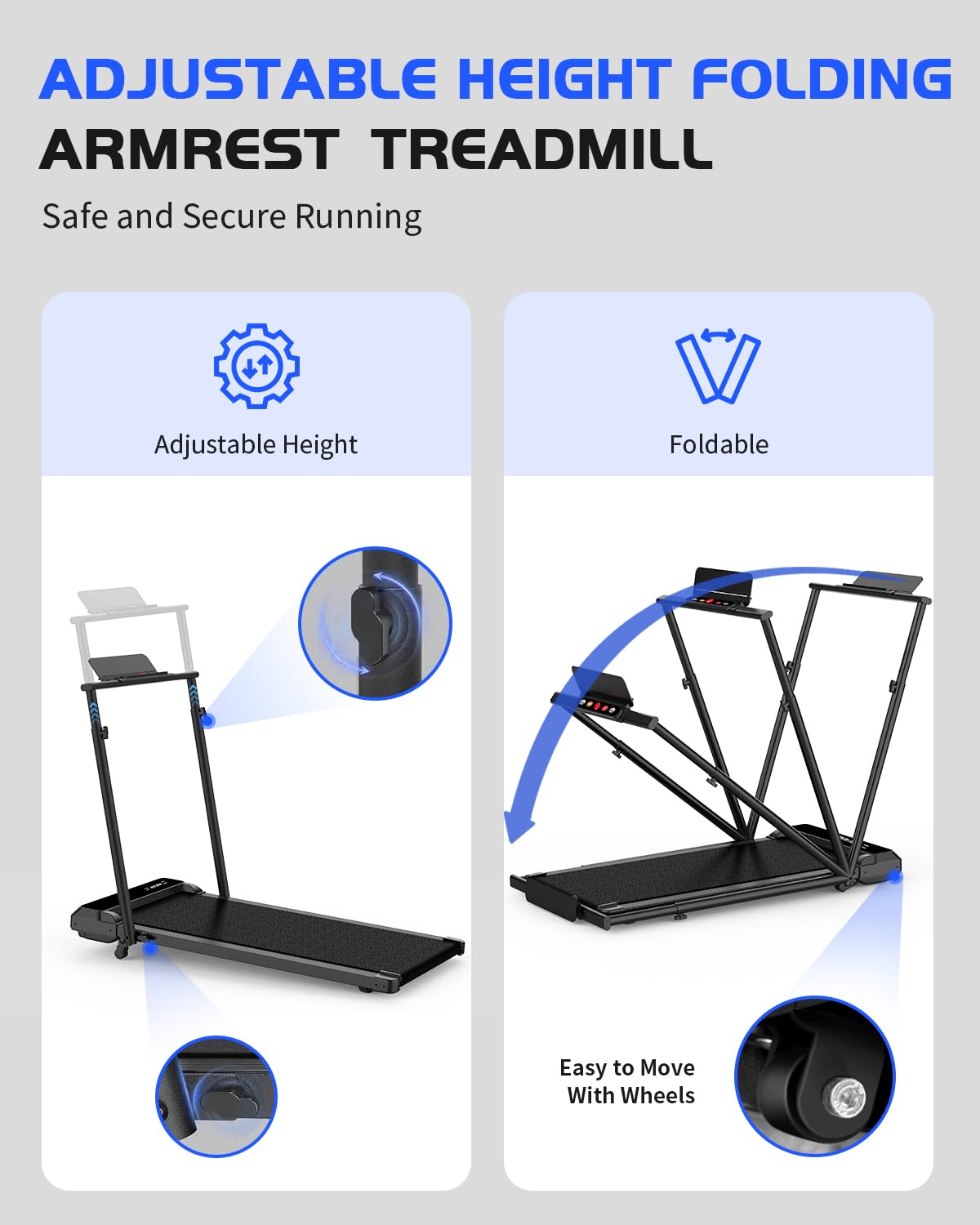 Walking Pad Treadmill with Incline, 300lbs Portable Compact Under Desk Treadmill, 3 in 1 Foldable Walking Pad with Handle Bar for Home Small Office,with Remote Control and LED Display