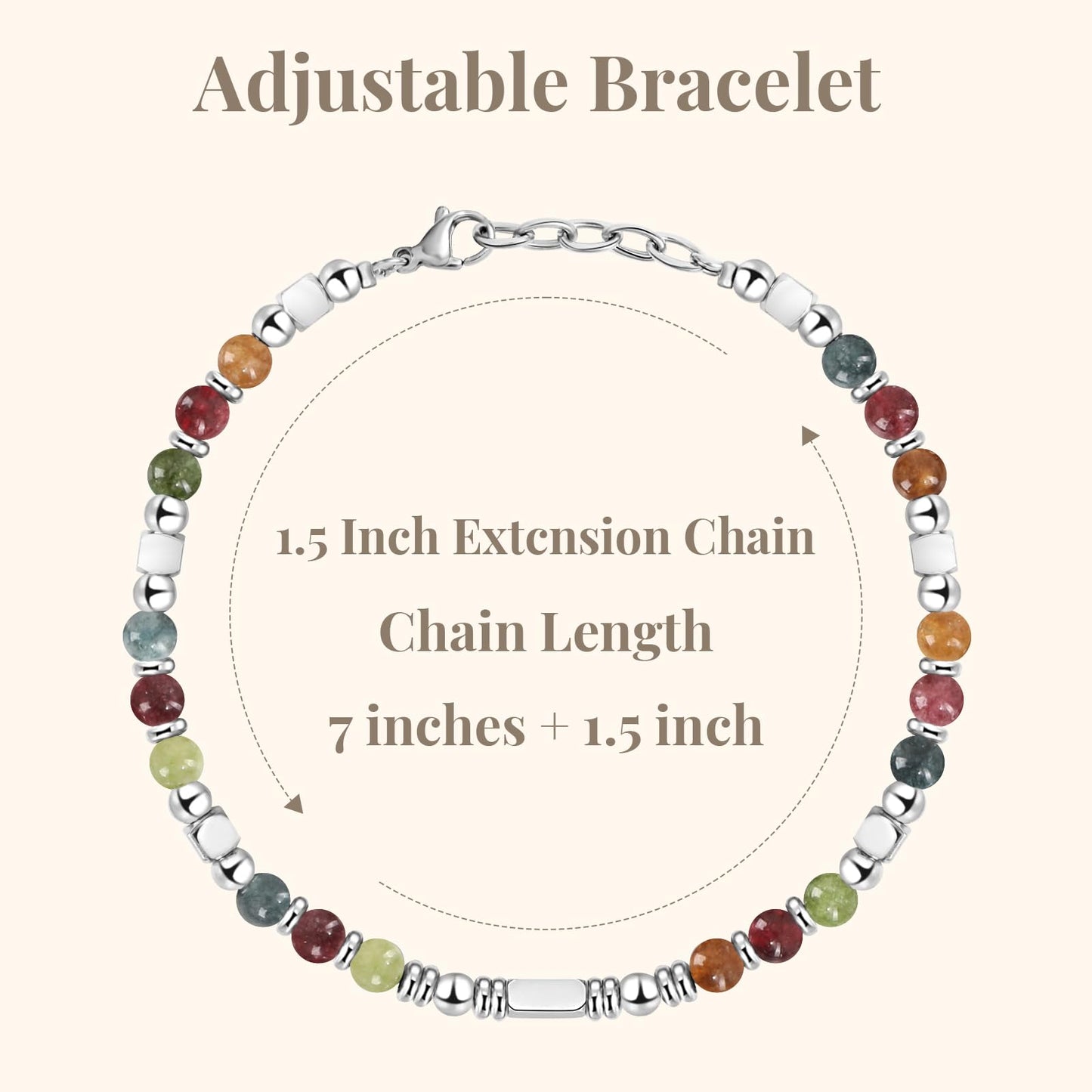 Stainless Steel Stone Adjustable Boho Stackable Womens Beaded Bracelets for Women Trendy Jewelry Stack Cute Health Dainty Waterproof Woman Ladies Colorful Bangle Women's Silver Link Bracelets for Women Non Tarnish A Bohemian Charm Silver Bead Bracelet for